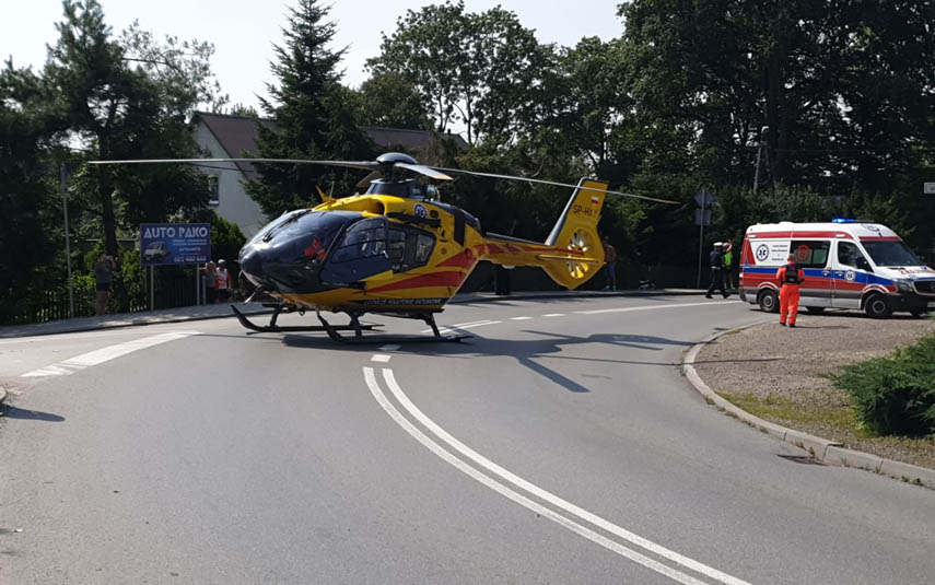 Wypadek w Witanowicach. Do rannego rowerzysty wezwano śmigłowiec LPR