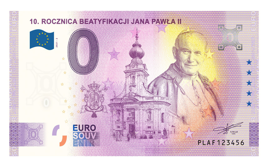 Na majówkę premiera banknotu o nominale 0 euro z Janem Pawłem II