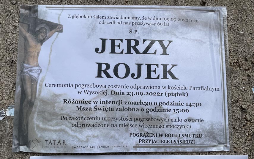 Jerzy Rojek spocznie na cmentarzu w Wysokiej